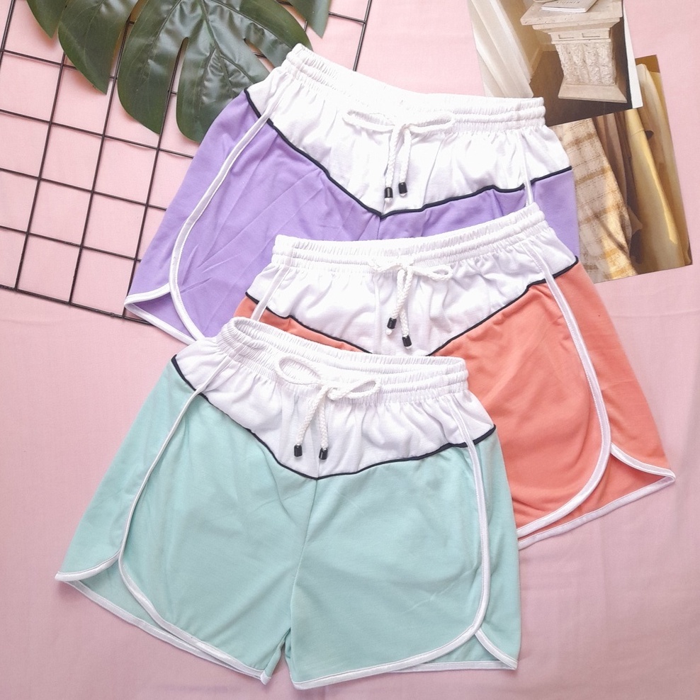 CELANA PENDEK HOT PANTS TWO TONE CELANA WANITA WANITA MURAH CELANA PENDEK SANTAI WANITA HIGHWAIST