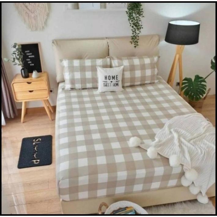 Aesthetic Korea Series Bedcover Only Motif Kotak Khaki