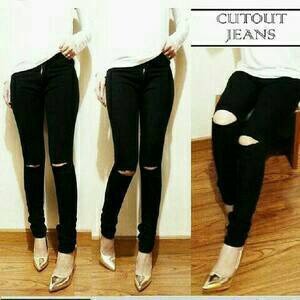 PROMO PREMIUM Celana Jeans LOIS Black Ripped Knee Cut / Hitam Sobek PALING MURAH PALING MURAH