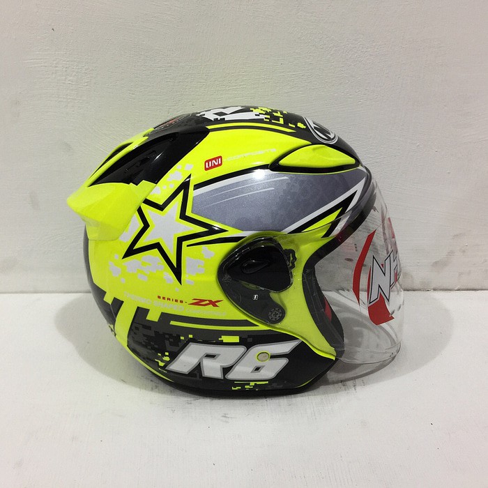 Unique Helm NHK R6 Motif Pixel Yellow Fluorecent Kuning Stabilo Flo
