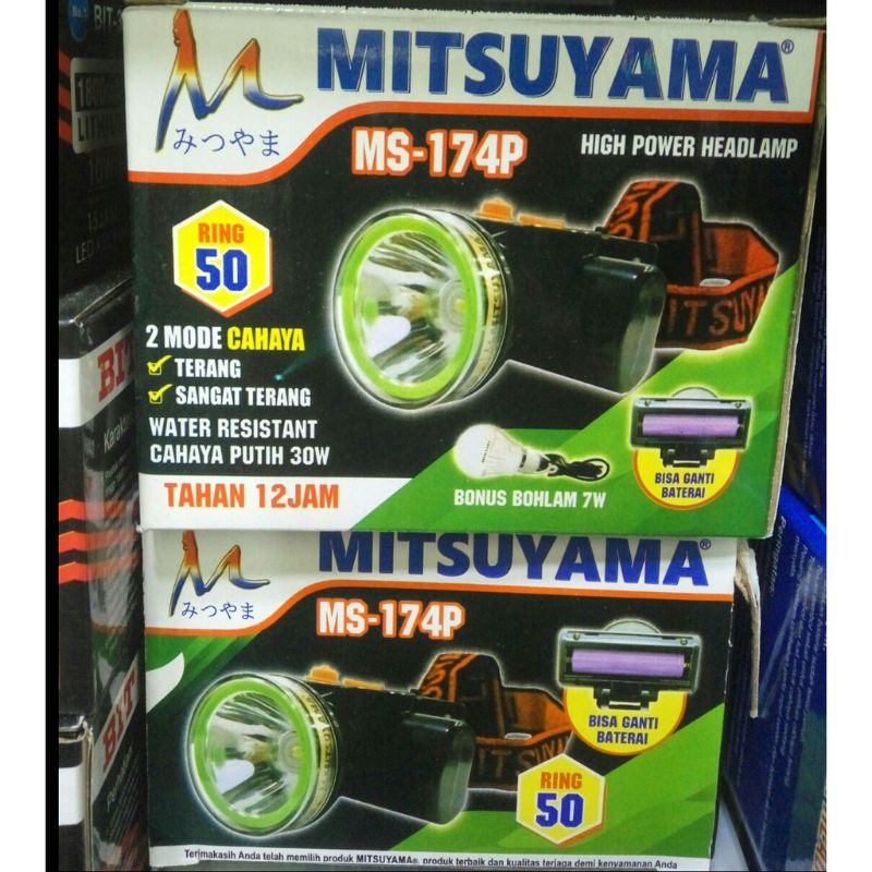 Senter kepala MITSUYAMA MS 174 P 30watt water resistant bonus bohlam