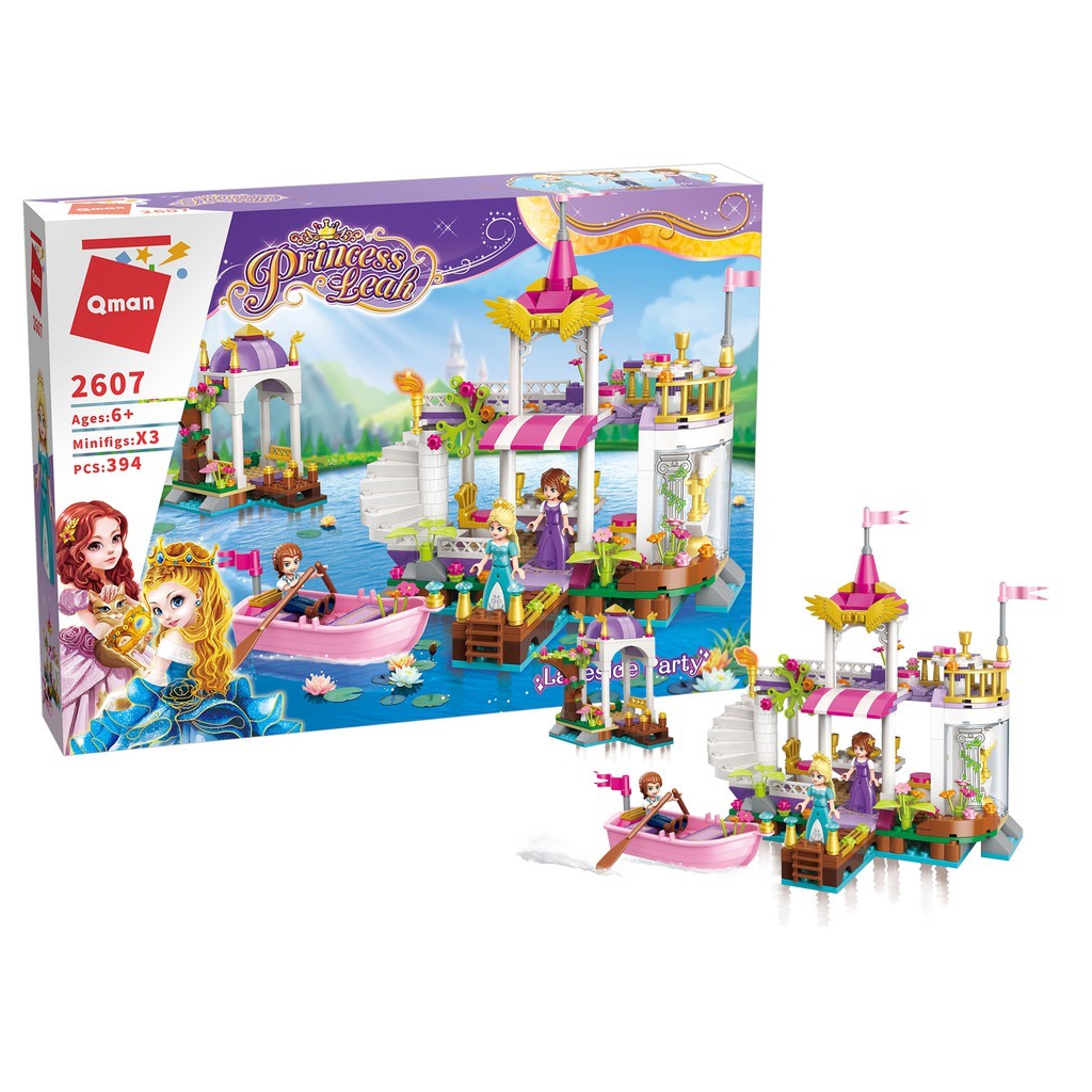 Mainan Anak Lego Block Brick Qman Princess Leah Wonderland Lakeside Party Castle With Boat + Figurin