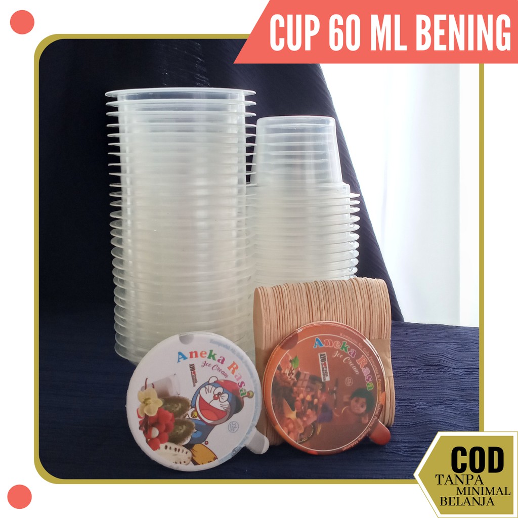 cup puding 60 ml - CUP PLASTIK PLUS TUTUP DAN SENDOK - tempat es krim