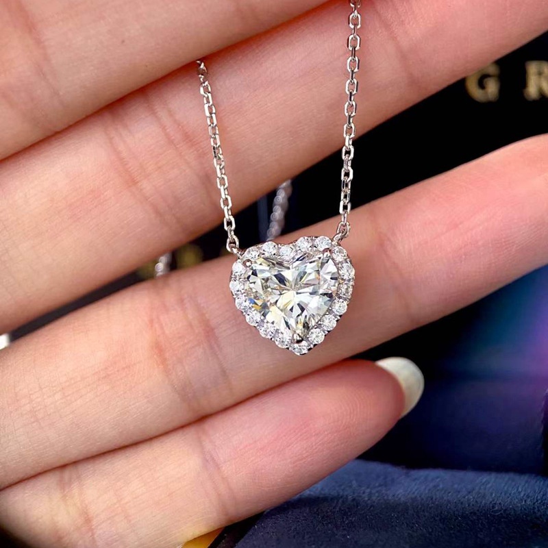 Kalung 925 Silver Cubic Zirconia Berlian Bentuk Hati Untuk Wanita