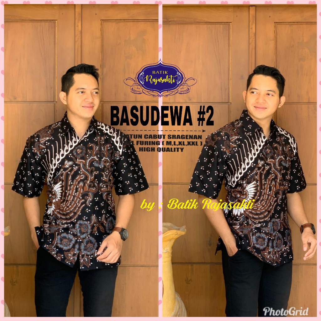 BASUDEWA 2 Kemeja Batik Pria Lengan Pendek Katun Halus FULL FURING Rajasakti