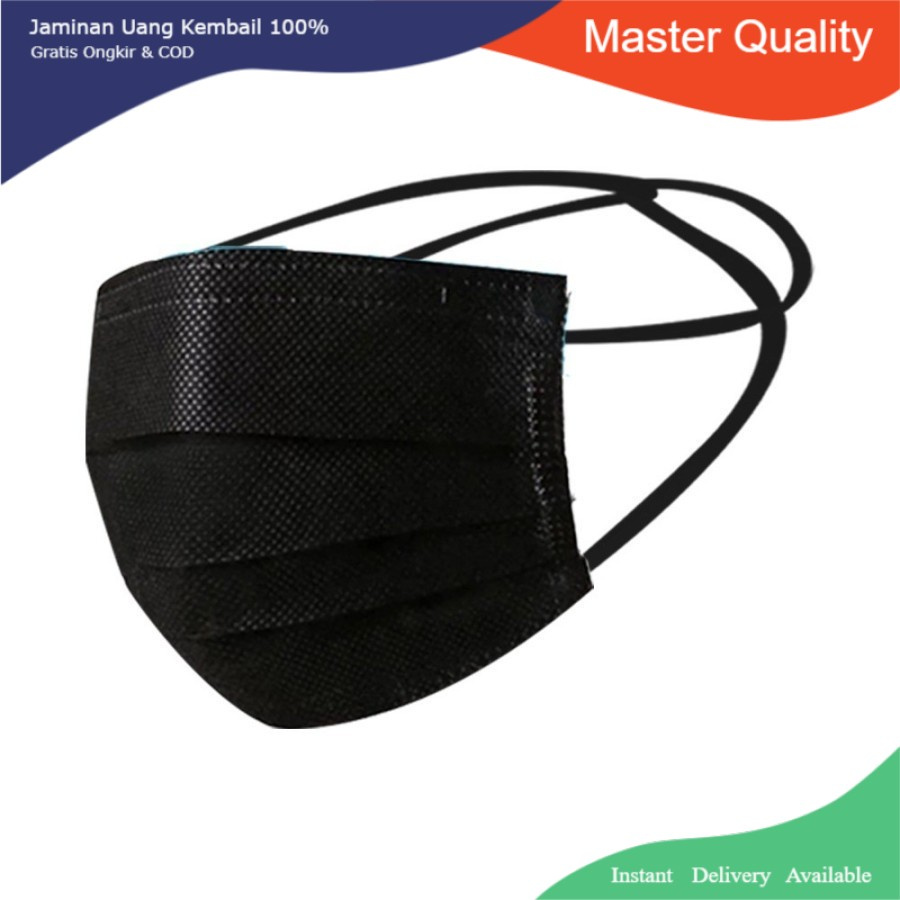 MASKER  3 PLY ISI 50 PCS  HEADLOOP HITAM 3 PLY MASKER HIJAB {TERBARU}