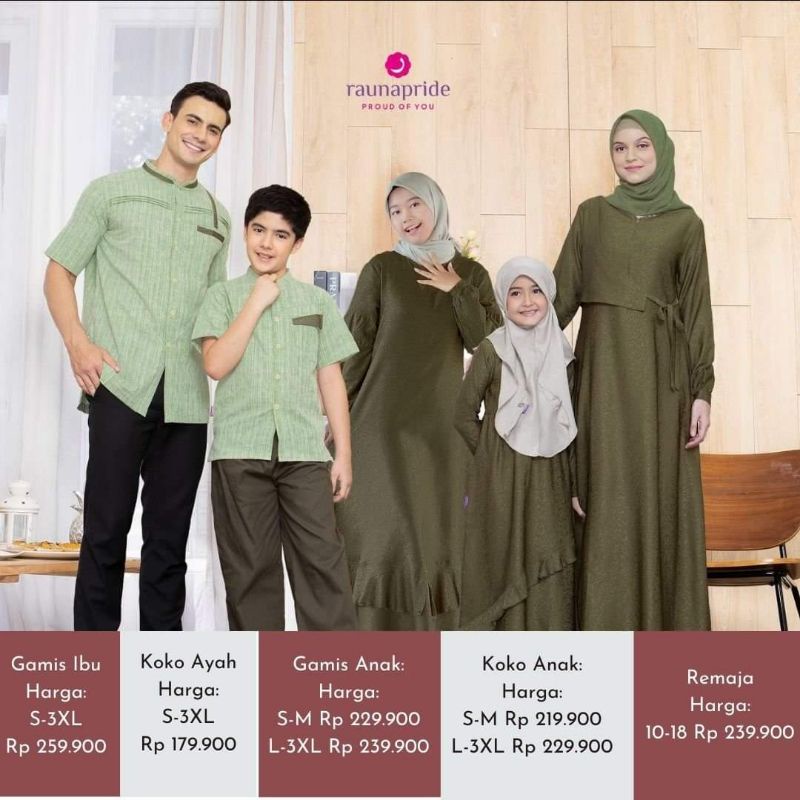 Sarimbit keluarga Rauna 06 Olive | Gamis Rauna RGF 06 Olive | gamis Remaja Rauna RRF 06 OLIVE | koko dewasa Rauna | koko anak Rauna