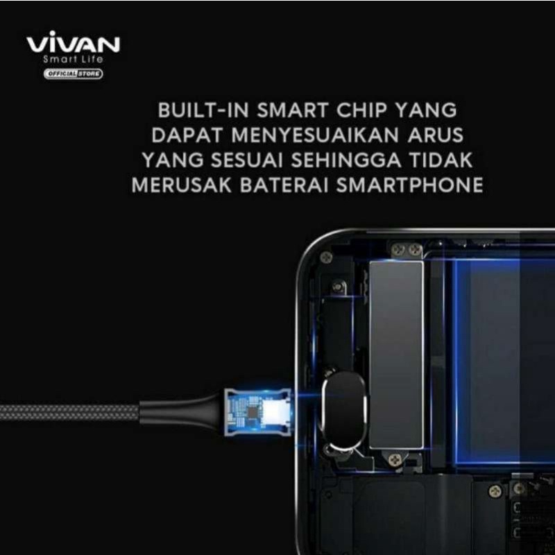 ORIGINAL VIVAN KABEL DATA USB TYPE C QUICK CHARGE 3A 100cm COLOUR LED LIGHT DATA CABLE ANDROID V-DC