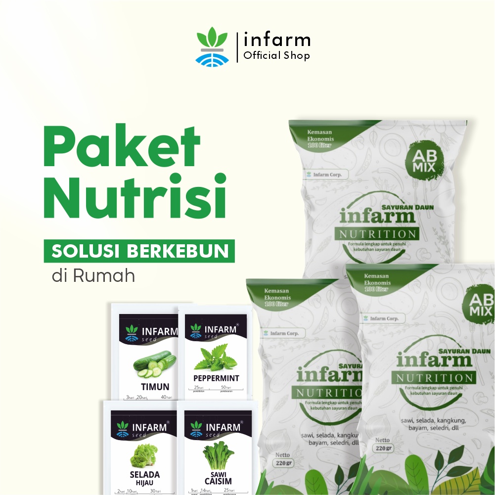 INFARM - Paket Nutrisi AB Mix Sayuran Daun Buah + Benih Sayuran Buah Lengkap Peralatan Berkebun