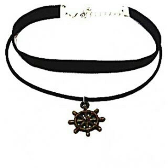 Double Bronze Big Ship's Wheel Velvet Choker Necklace | Kalung Handmade Premium Collection