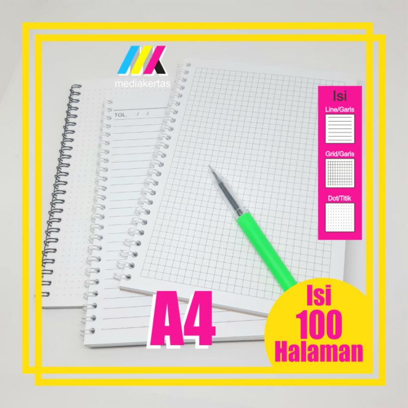 

Notebook Jurnal Book Buku Catatan Putih Hvs A4 Murah Garis/Line Kotak/Grid Titik/Dotted