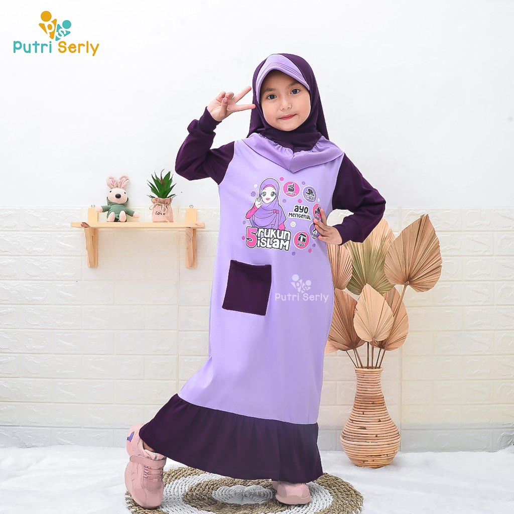 Gamis Anak Lucu Sablon Dakwah Combed 20s GAMIS ANAK 1 Set Kerudung