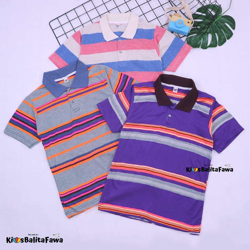 Kerah Salur T-Shirt Anak Laki uk 1-12 Tahun / Kaos Atasan Baju Adem Lengan Pendek Harian Salur