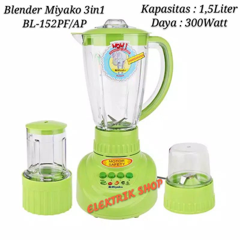 BLENDER MIYAKO 3IN1 BL-152 PF/AP PLASTIK GARANSI RESMI 1 TAHUN