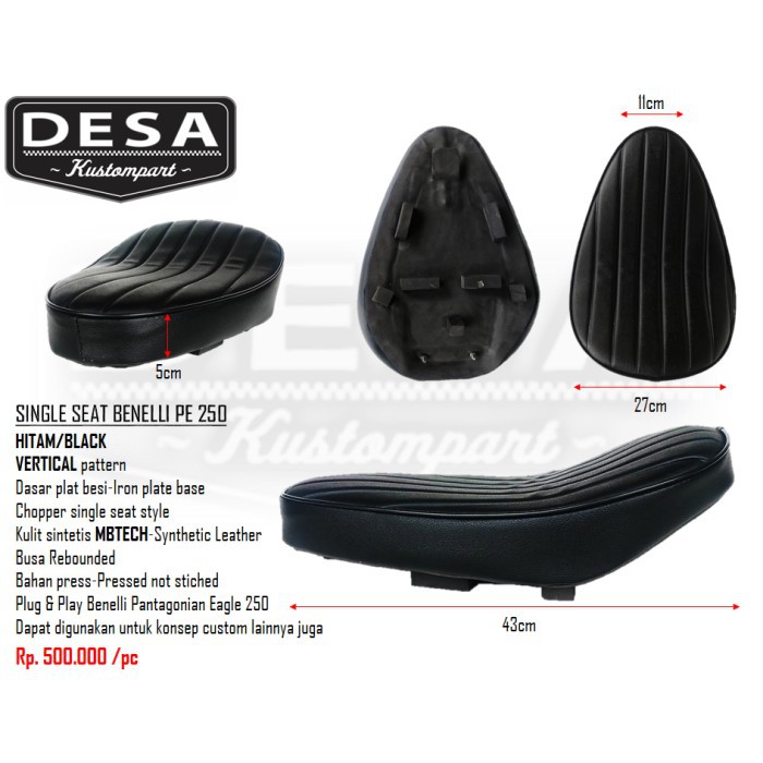 FREE Ongkir Jok Single Seat Benelli PE 250 Vertical Hitam
