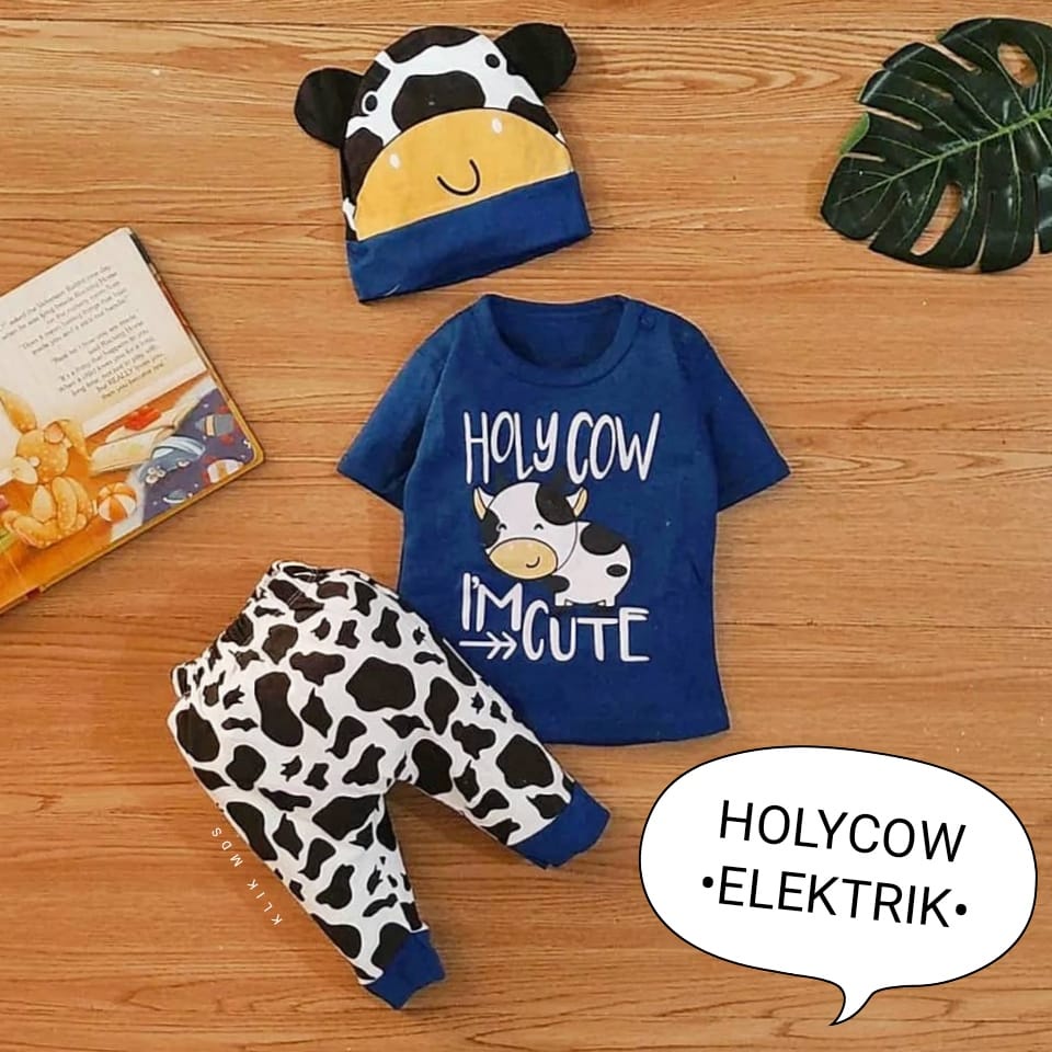 Klik Mds Setelan Baju Anak Bayi Laki-laki Sapi Free Topi 1 Ukuran Usia 0-9 Bulan