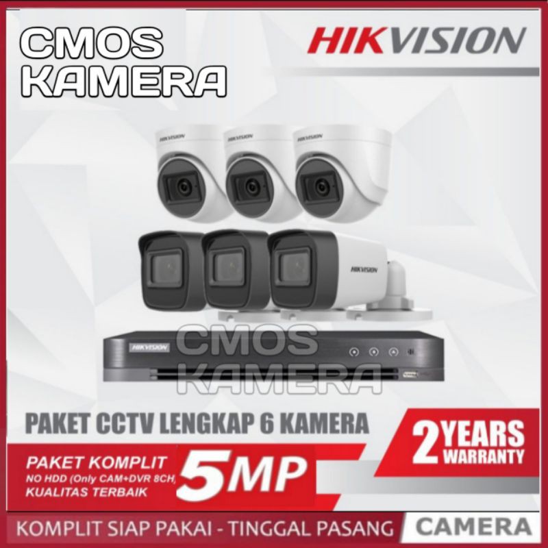 PAKET CCTV HIKVISION 5MP AUDIO 8 CHANNEL 6 KAMERA 2560P KOMPLIT HDD 2 TB