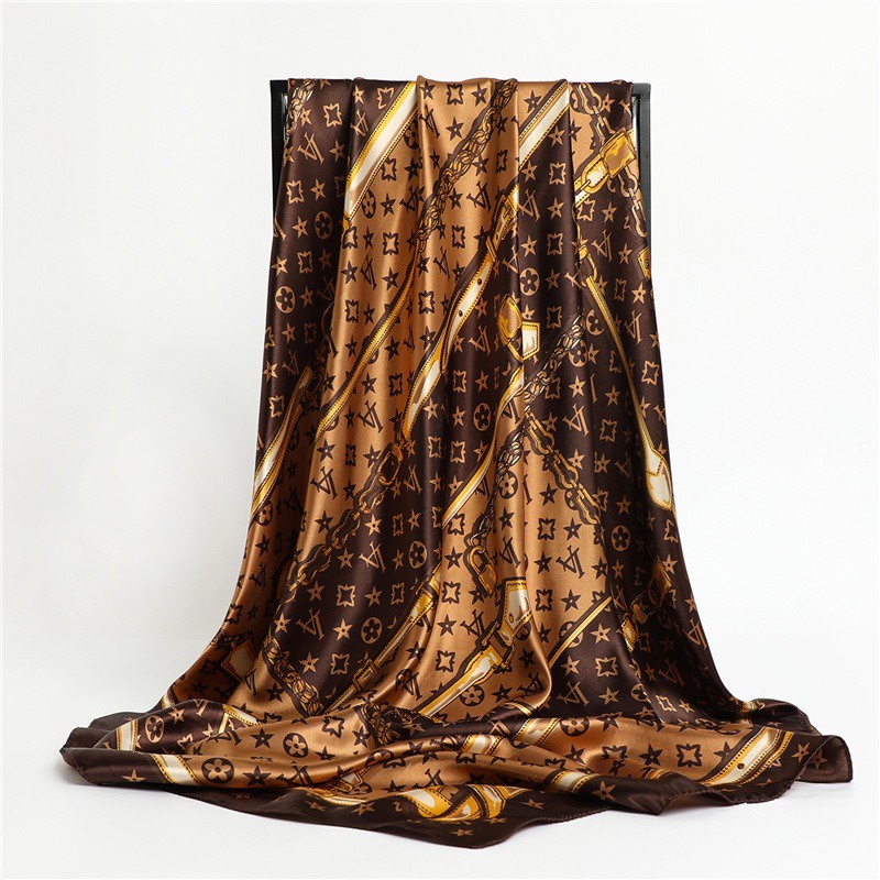 Hijab Segi Empat Satin 90x90 High Grade Motif Surat Rantai Syal Scraf Sutra Persegi Mewah