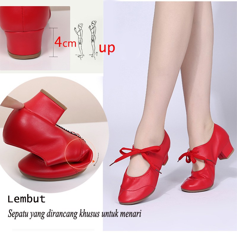 Sepatu dance wanita Sepatu Wanita sepatu dans Sepatu hak 4cm Sepatu Heel Sepatu Dansa Latin wanita