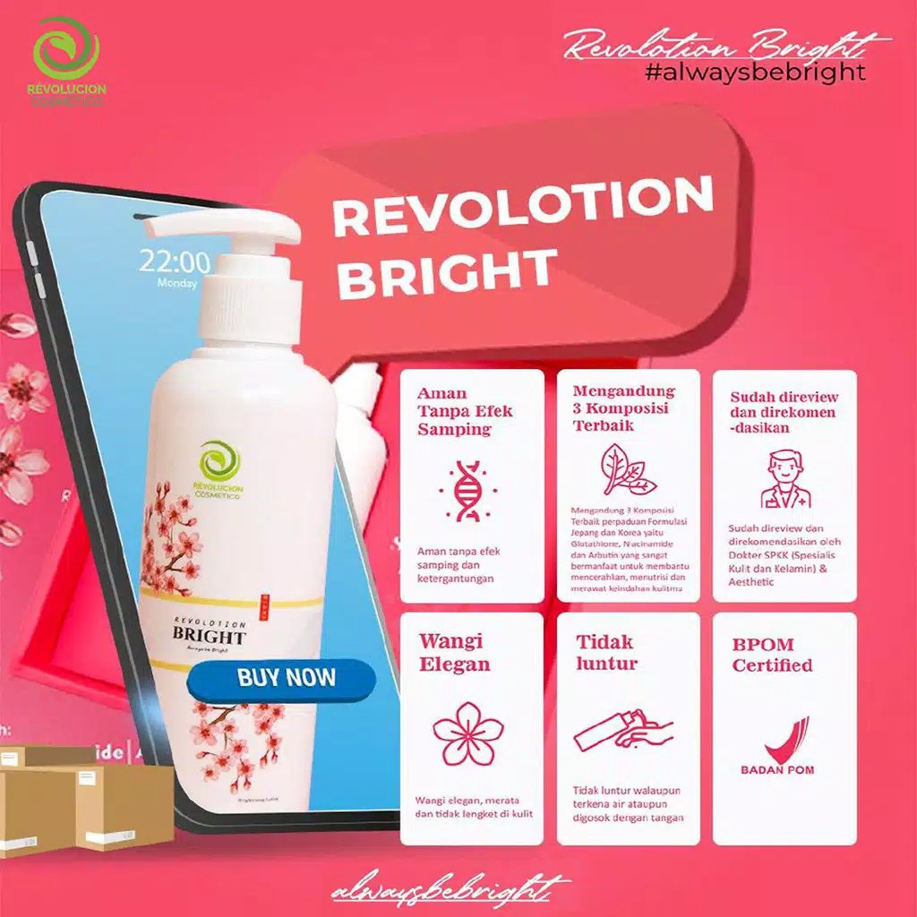 REVOLOTION Bright Body Lotion Whitening 100% ORIGINAL Memutihkan Mencerahkan Kulit Secara Alami