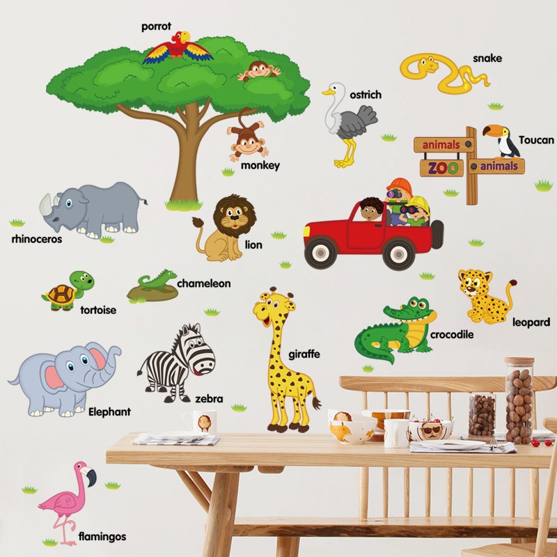 RELIZA WALL STICKER POHON ANIMAL HEWAN ANAK JERAPAH STIKER DINDING S9084