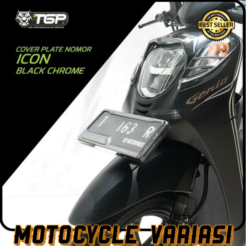 Cover tempat plat nomor motor TGP icon black chrome universal