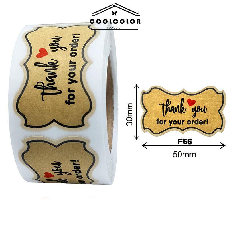 COD⭐500 stickers/roll Terima Kasih Kertas Kraft Bulat Stiker Roll Stiker Cinta Amplop Dekorasi Pernikahan- cl