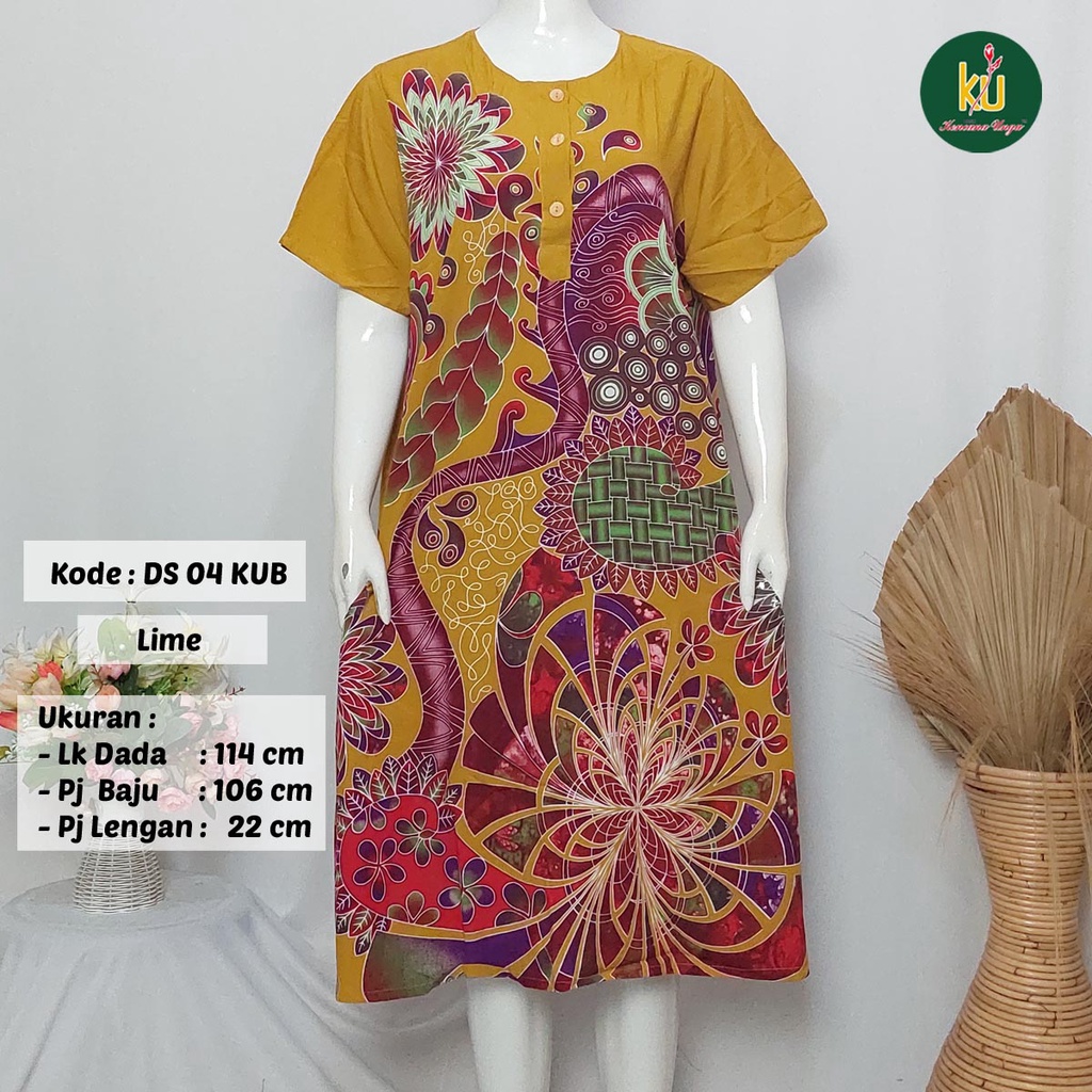COD DS04 KUB | Daster Batik Kencana Ungu Asli Label Biru Uk. Jumbo LD 120 cm | Baju Santai Tidur Wanita Dewasa Kancing Depan Busui Friendly Motif Terbaru-7