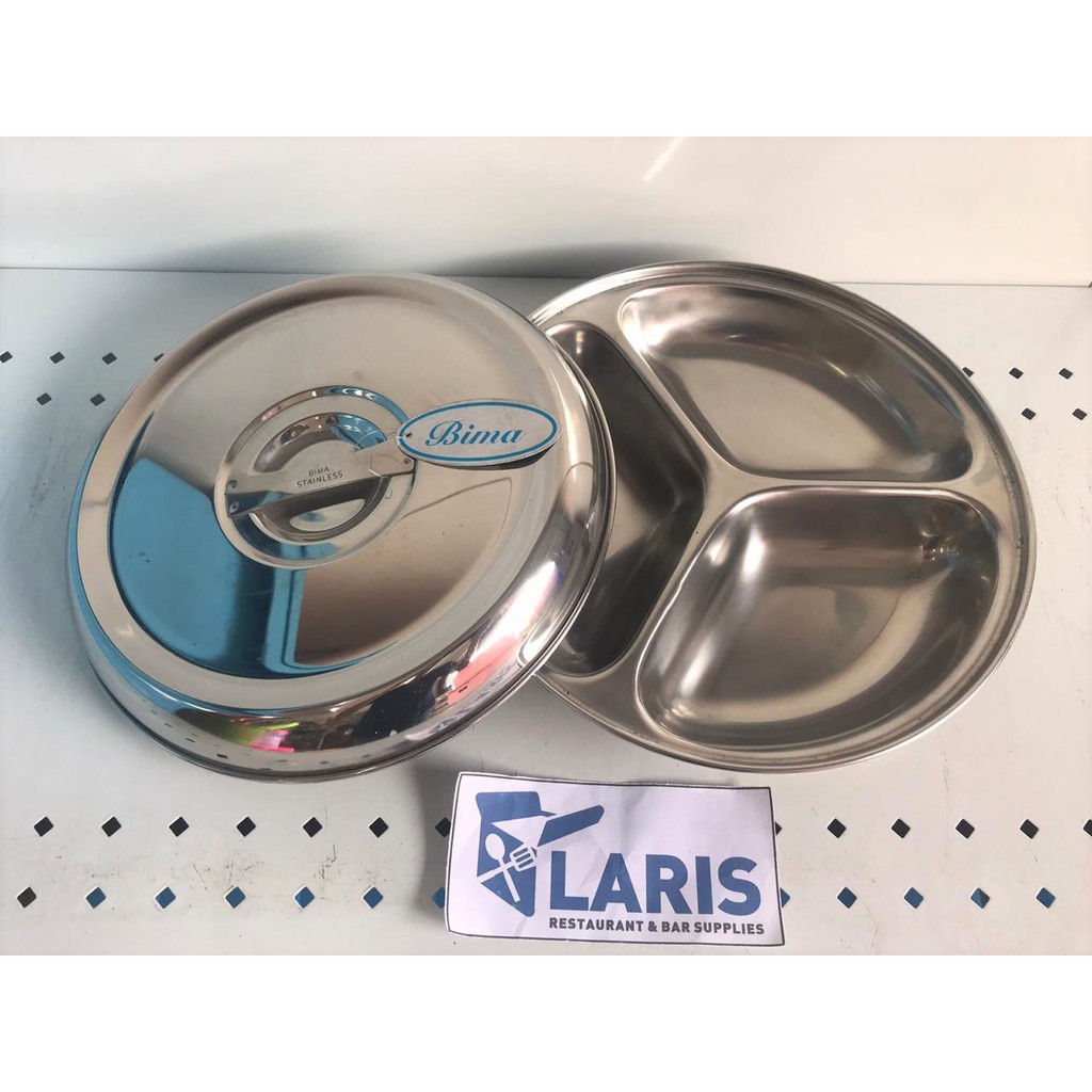 Bima Nampan Makan Katering Catering Lunch Tray Sekat 3 Stainless 24cm + Tutup
