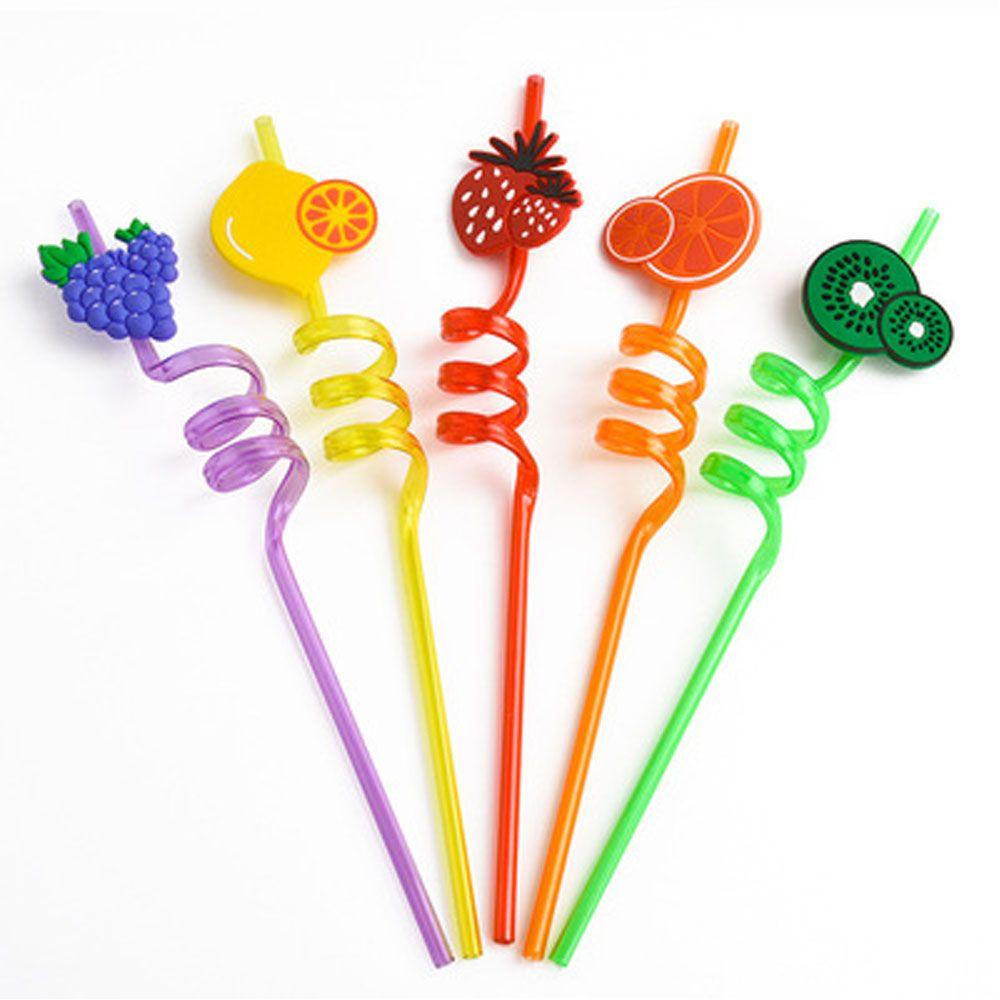 Wonder 1/5pcs Sedotan Reusable Buah Fun Kids Drinking Decor Temporaty Straw Motif Kartun