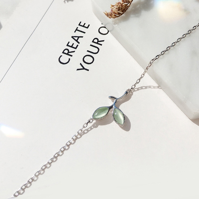 Gelang Tumpuk Bracelet Daun Opal Daun Muda Rantai Perak Versi Korea Perhiasan Bracelets Jewelry