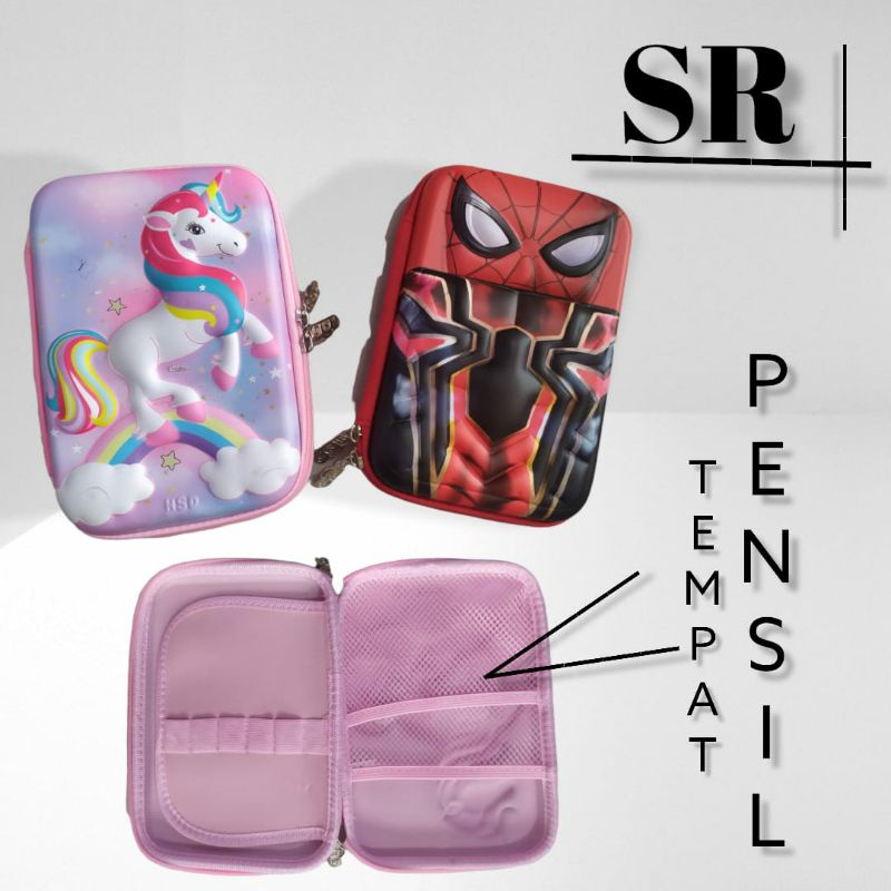 

FRAULEINCO* GROSIR Pencil Case / kotak pensil EMBOSS 6D Unicorn, Batman, Spiderman