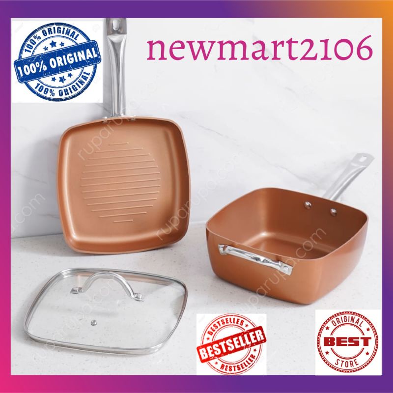 cookware set anti lengket Ceramic Square Cookware (Set Of 3) Teplon Anti Lengket