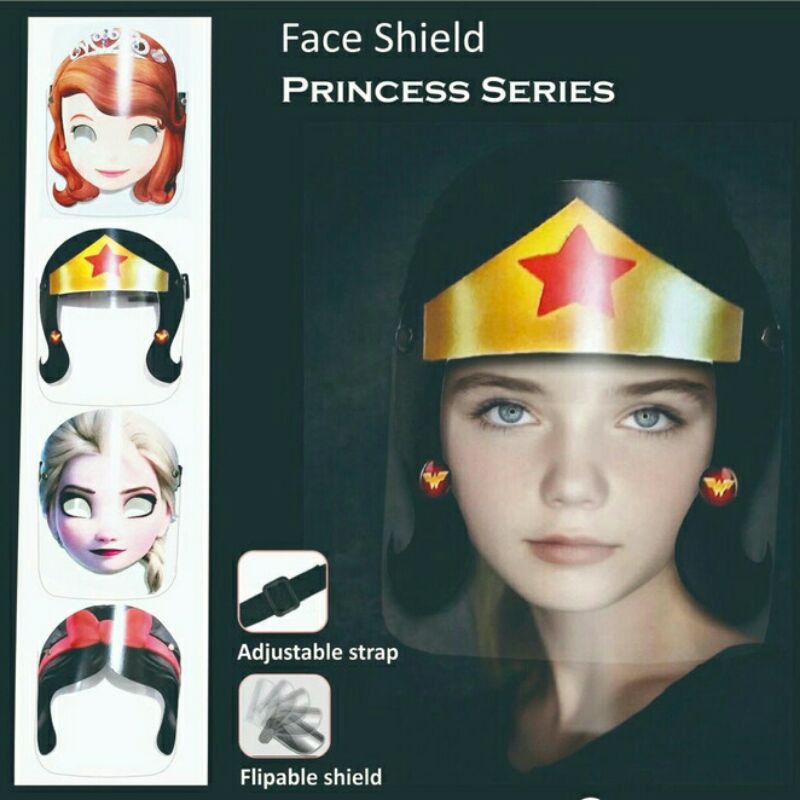 Face Shield Karakter Anak , Frozen, Minimouse,  Wonder Woman,  Sofia, Jasmine,  Snow White