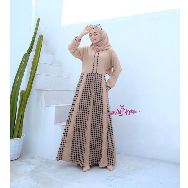 Gamis QIARA KARNIA dan FRISKA ori by ZAHIN original termurah motif polkadot dress butik busana muslim kondangan lebaran