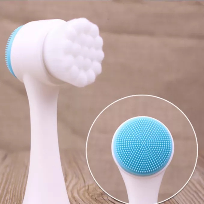 Alat pembersih wajah 2 in 1 cleanshing brush 2 sisi sikat bulu halus dan silicon