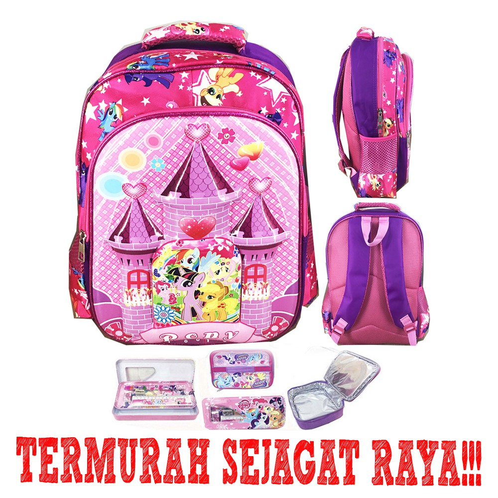 PROMO TERMURAH + FREE ONGKIR !!! Tas Ransel Sekolah Anakkuda pony pinke pie Castle IMPORT