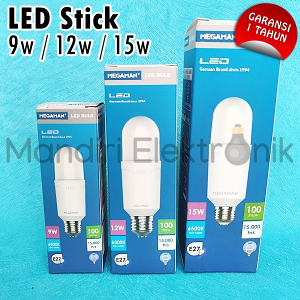 Lampu LED Stick Megaman 9 12 15 Watt Putih GARANSI - Lampu Bohlam LED Garansi 9w 12w 15w Megaman