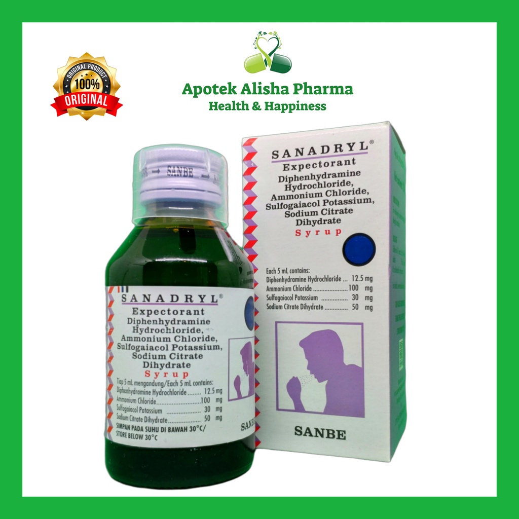 Sanadryl Ekspektoran Sirup 60/120ml-Sanadril Ekspektoran Sirup Obat Batuk Berdahak Anak/Dewasa/