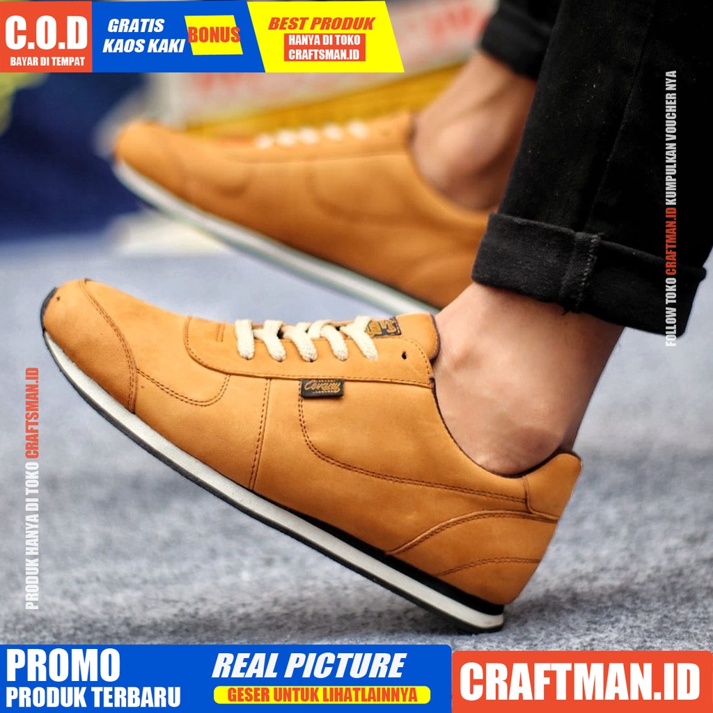 CRAFTS X MORLEY Sepatu Sneaker Pria Cowok/Cowo Kulit Asli Sepatu Pria Sneakers Casual Keren Ori Sepatu Kasual Kerja Kuliah Santai Joging Gaya Keren Kekinian Murah Terlaris