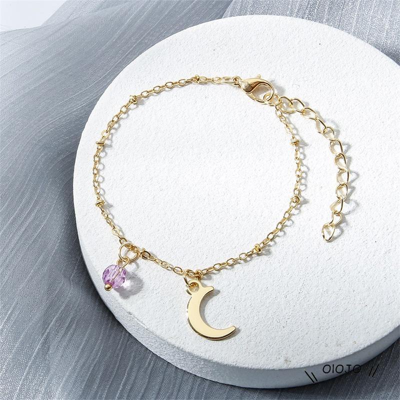 Korea Manis Crystal Ball Moon Liontin Gelang Aksesoris Fashion Wanita - ol