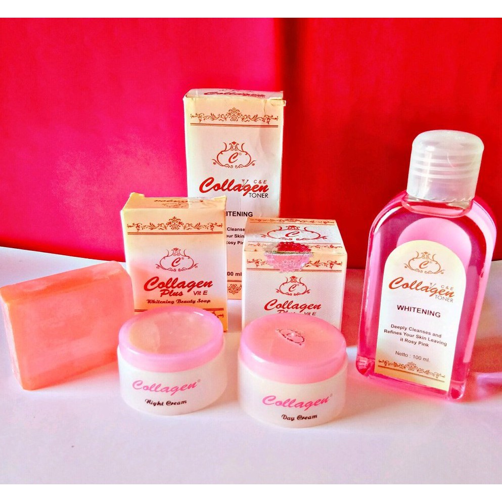 Paket cream pemutih collagen siang dan malam sabun dan toner