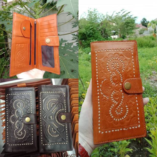 Dompet Wanita Kulit Asli Motif Etnik / Dompet Etnik / Dompet Panjang / Dompet Kulit Asli Sapi
