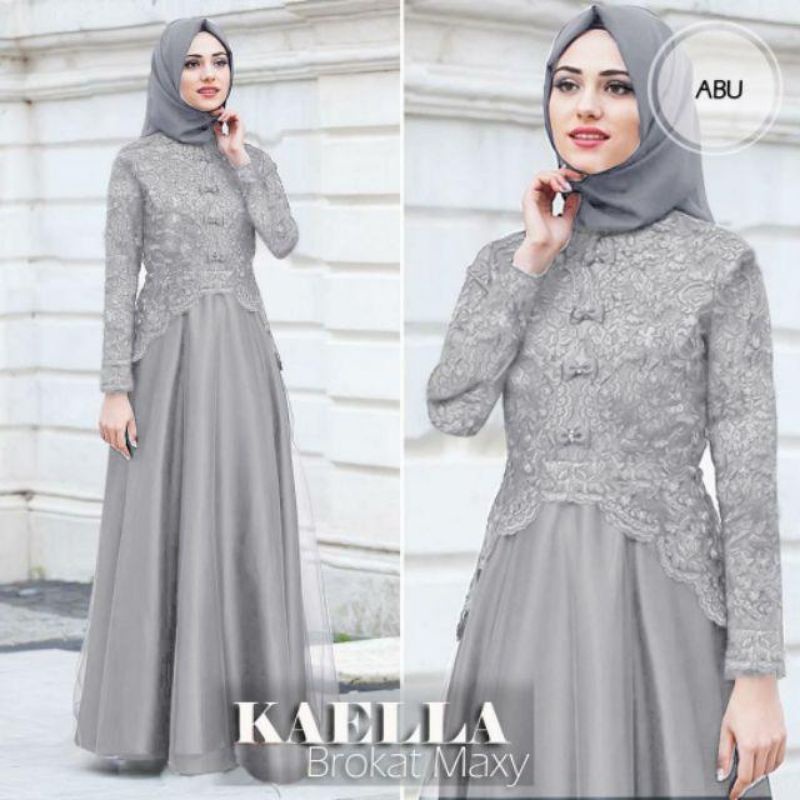 Promo☑️Pakaian Gamis Wanita/Maxi Kaella(2 Ukuran L &amp; XL) Gamis Wanita  Brokat/Dress Muslim Wanita/Good Quality