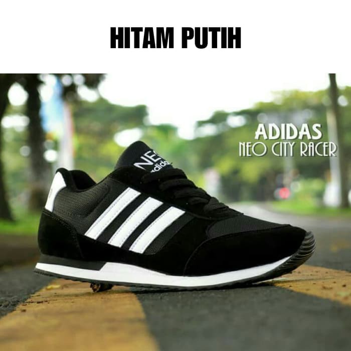 NYAMAN SEPATU ADIDAS NEO CITY RACER FULL BLACK HITAM / KETS CASUAL SEKOLAH BEST SELLER