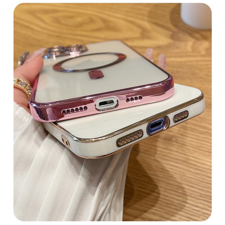 IPHONE Mewah Transparan Magnetik Untuk Case Untuk Iphone14Plus13 12 11 Pro Max Wireless Charging Magnet Clear Plating Silicone Cover