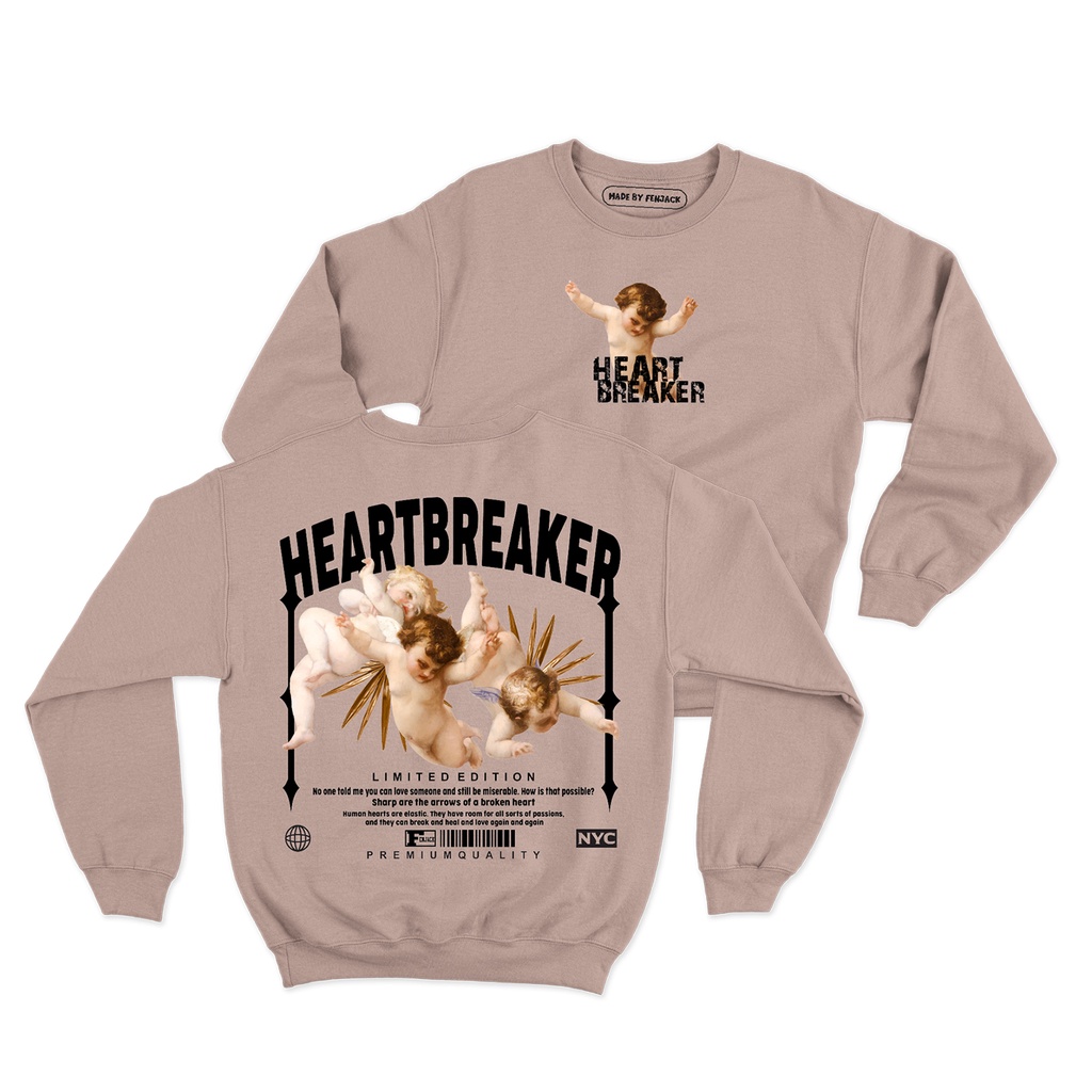 Sweaterpolos Basic Sweater HEARTBREAKER ( Sablon ) Unisex Pria &amp; Wanita