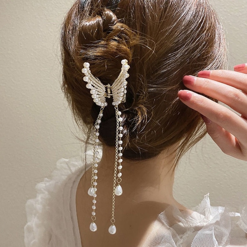 Jepit Rambut Bentuk Kupu-Kupu Aksen Mutiara Dan Berlian Imitasi Untuk Wanita