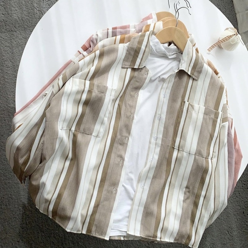 IL - BASIC SHIRT CERENA STRIPE / KEMEJA WANITA OVERSIZE CANDY CUTE