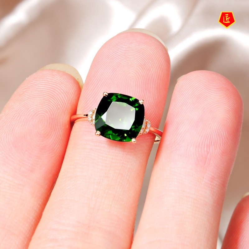 [Ready Stock]18K Rose Gold Green Gemstone Ring for Women Fashion Special-Interest